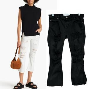 IRO Bliris Ajuste Cropped Distressed‎ Mid-Rise Straight-Leg Jeans Black Size 29